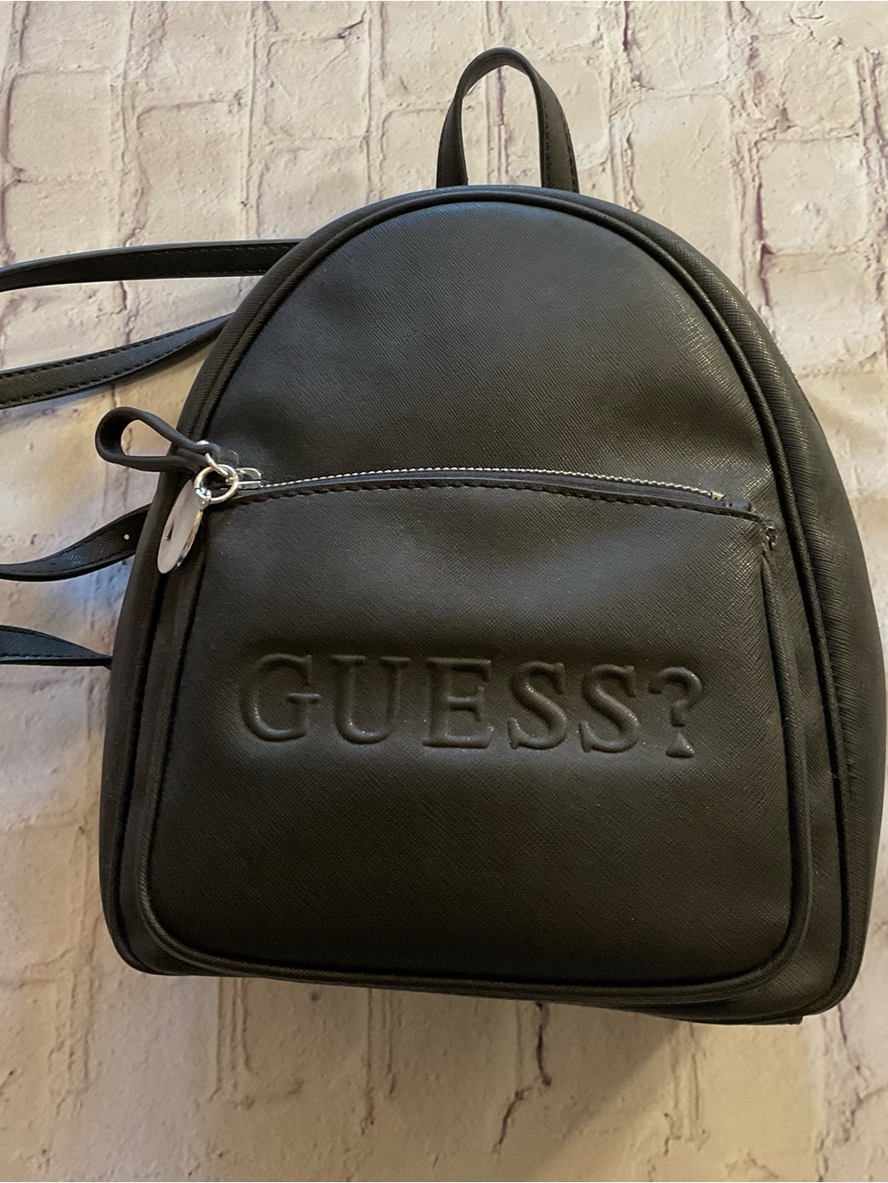 GUESS Black Mini Dome Backpack with Embossed Logo